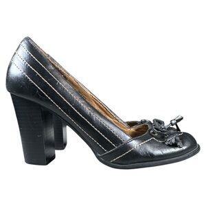 Vintage Y2K Mudd Opelia Black Block Heel Pumps Women’s 7.5 Round Toe Bow Shoes